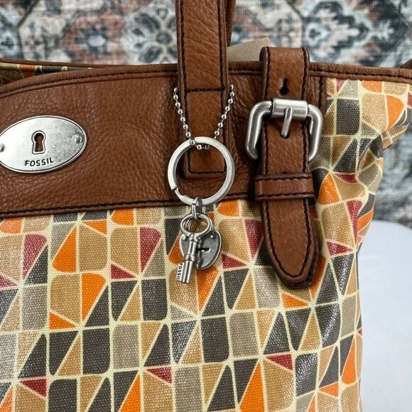 Fossil Key-Per Coated Floral Shoulder Bag Large Leather Trim Color Block - Picture 2 of 16